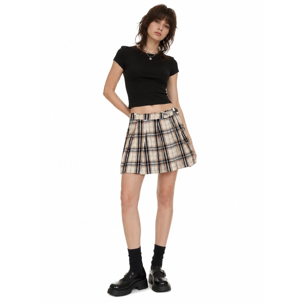 Forever 21 Plaid Mini Skirt w/Chain Size M Y2K Academia Punk Retro Y2K Emo Goth